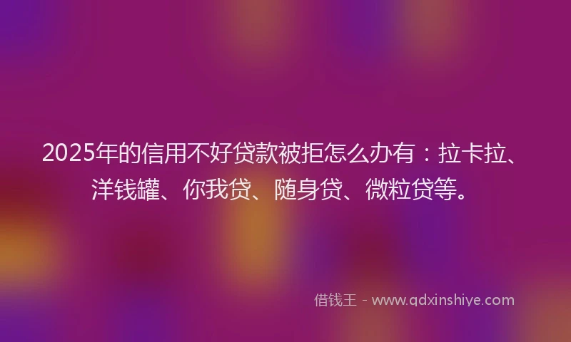 2025年的信用不好贷款被拒怎么办有：拉卡拉、洋钱罐、你我贷、随身贷、微粒贷等。