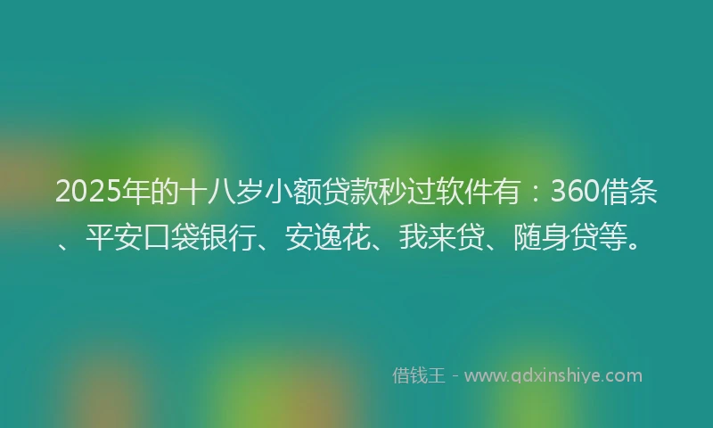 2025年的十八岁小额贷款秒过软件有：360借条、平安口袋银行、安逸花、我来贷、随身贷等。