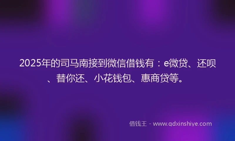 2025年的司马南接到微信借钱有：e微贷、还呗、替你还、小花钱包、惠商贷等。