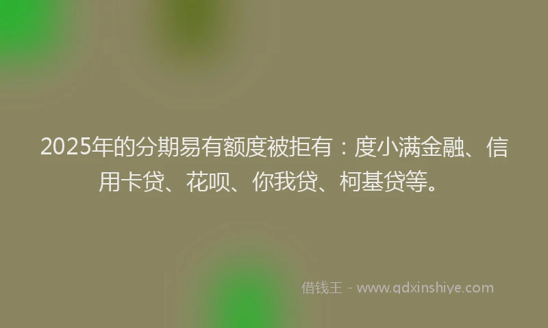2025年的分期易有额度被拒有：度小满金融、信用卡贷、花呗、你我贷、柯基贷等。