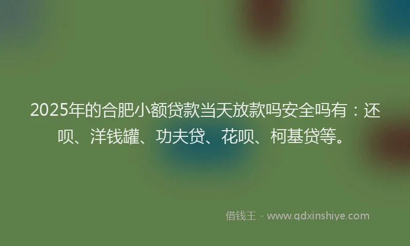 2025年的合肥小额贷款当天放款吗安全吗有：还呗、洋钱罐、功夫贷、花呗、柯基贷等。