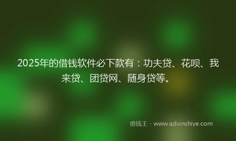 2025年的借钱软件必下款有：功夫贷、花呗、我来贷、团贷网、随身贷等。