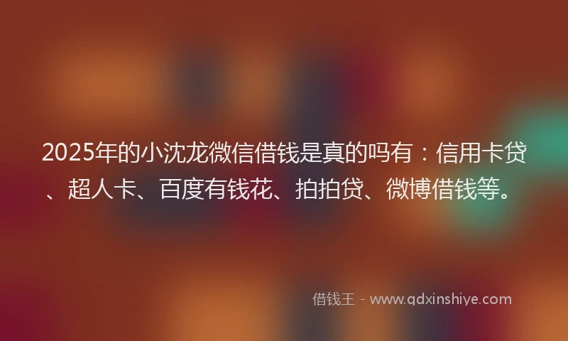 2025年的小沈龙微信借钱是真的吗有：信用卡贷、超人卡、百度有钱花、拍拍贷、微博借钱等。