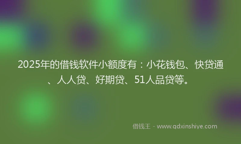2025年的借钱软件小额度有：小花钱包、快贷通、人人贷、好期贷、51人品贷等。