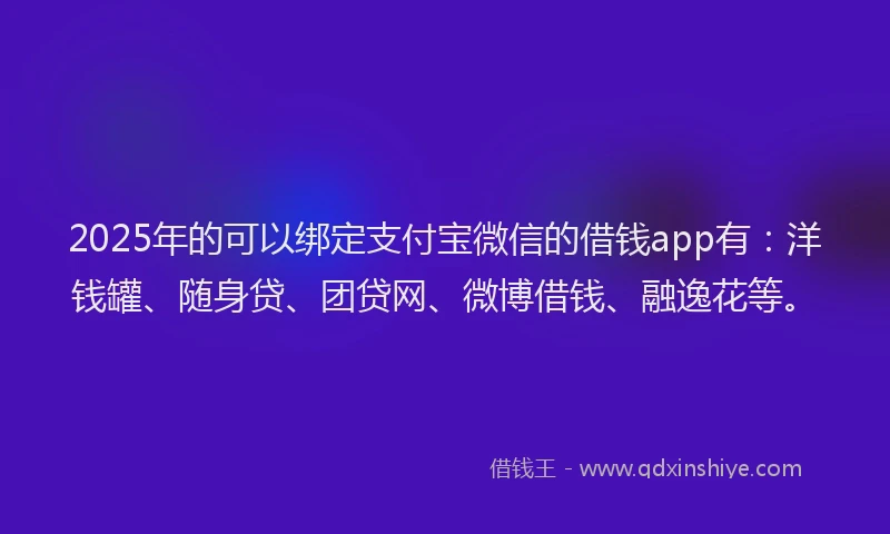 2025年的可以绑定支付宝微信的借钱app有：洋钱罐、随身贷、团贷网、微博借钱、融逸花等。