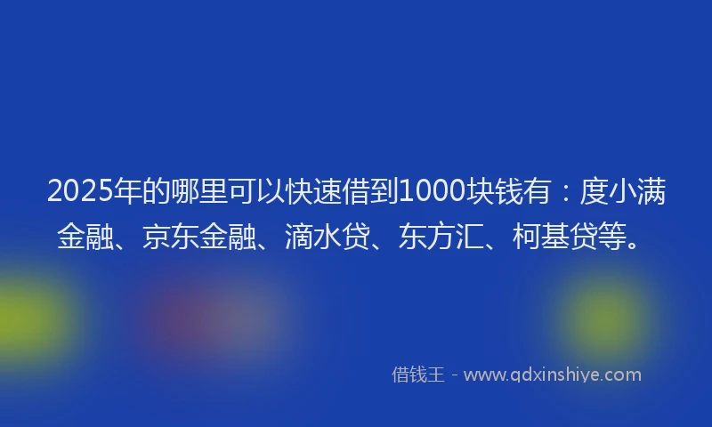 2025年的哪里可以快速借到1000块钱有：度小满金融、京东金融、滴水贷、东方汇、柯基贷等。