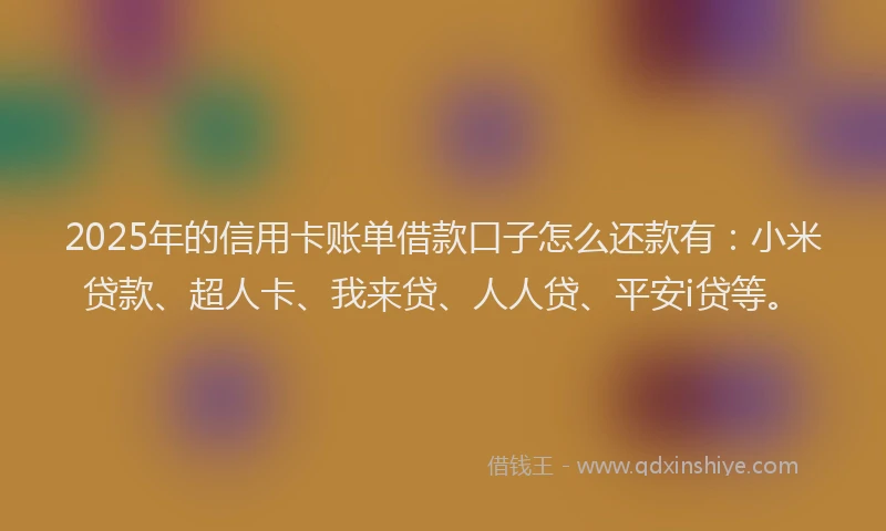 2025年的信用卡账单借款口子怎么还款有：小米贷款、超人卡、我来贷、人人贷、平安i贷等。