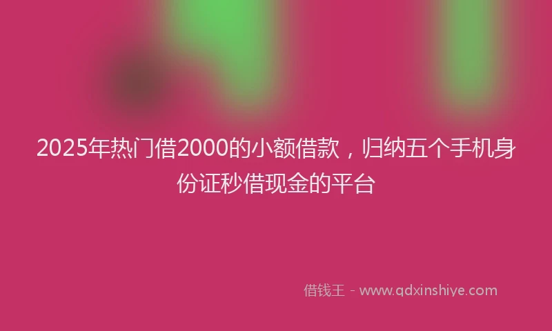 2025年热门借2000的小额借款，归纳五个手机身份证秒借现金的平台