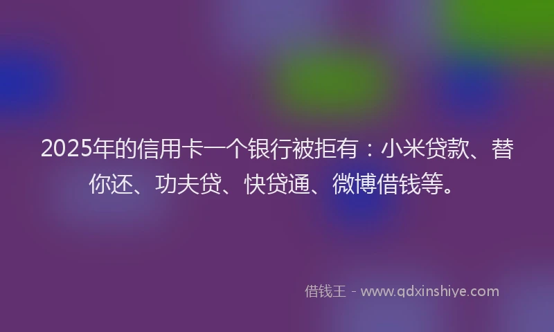 2025年的信用卡一个银行被拒有：小米贷款、替你还、功夫贷、快贷通、微博借钱等。
