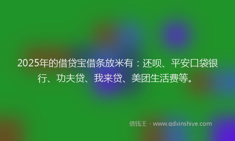 2025年的借贷宝借条放米有：还呗、平安口袋银行、功夫贷、我来贷、美团生活费等。