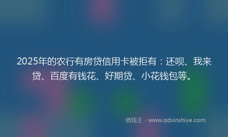 2025年的农行有房贷信用卡被拒有：还呗、我来贷、百度有钱花、好期贷、小花钱包等。