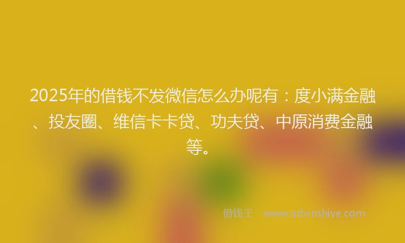 2025年的借钱不发微信怎么办呢有：度小满金融、投友圈、维信卡卡贷、功夫贷、中原消费金融等。