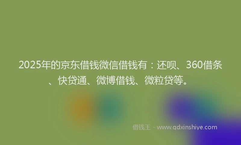 2025年的京东借钱微信借钱有：还呗、360借条、快贷通、微博借钱、微粒贷等。