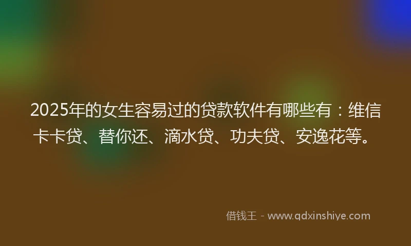 2025年的女生容易过的贷款软件有哪些有：维信卡卡贷、替你还、滴水贷、功夫贷、安逸花等。