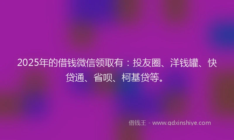 2025年的借钱微信领取有：投友圈、洋钱罐、快贷通、省呗、柯基贷等。
