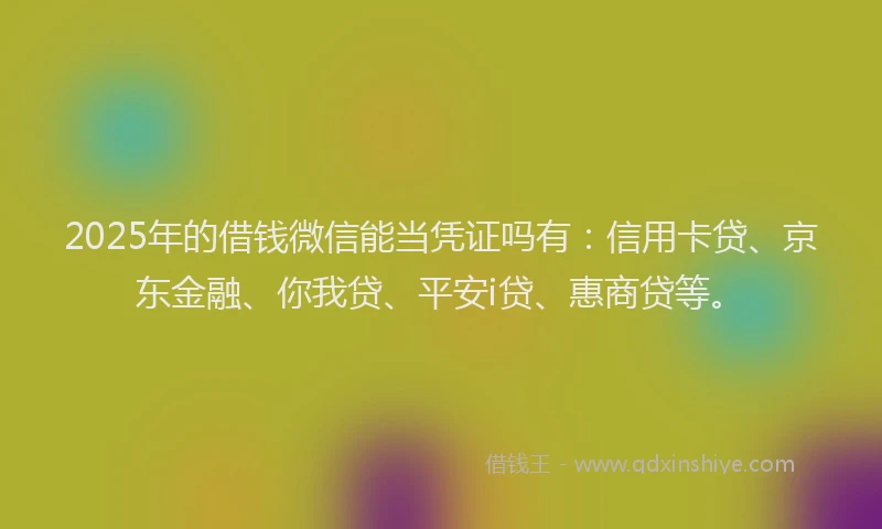 2025年的借钱微信能当凭证吗有：信用卡贷、京东金融、你我贷、平安i贷、惠商贷等。