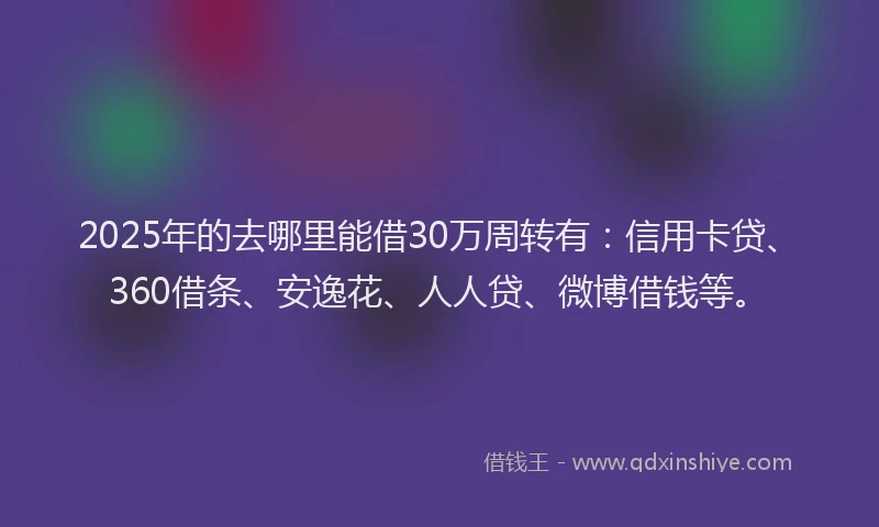 2025年的去哪里能借30万周转有：信用卡贷、360借条、安逸花、人人贷、微博借钱等。