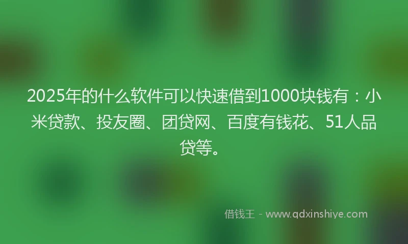 2025年的什么软件可以快速借到1000块钱有：小米贷款、投友圈、团贷网、百度有钱花、51人品贷等。