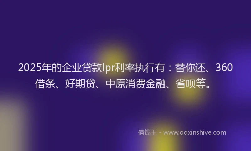 2025年的企业贷款lpr利率执行有：替你还、360借条、好期贷、中原消费金融、省呗等。