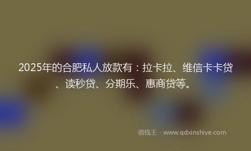 2025年的合肥私人放款有：拉卡拉、维信卡卡贷、读秒贷、分期乐、惠商贷等。