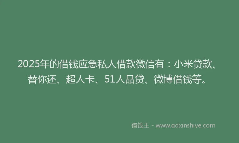 2025年的借钱应急私人借款微信有：小米贷款、替你还、超人卡、51人品贷、微博借钱等。