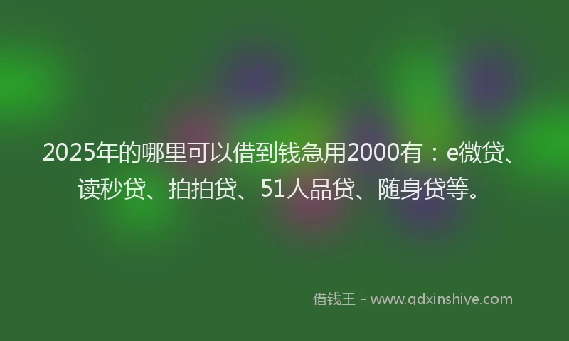 2025年的哪里可以借到钱急用2000有：e微贷、读秒贷、拍拍贷、51人品贷、随身贷等。