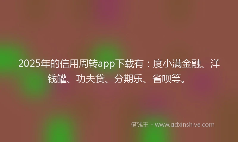 2025年的信用周转app下载有：度小满金融、洋钱罐、功夫贷、分期乐、省呗等。