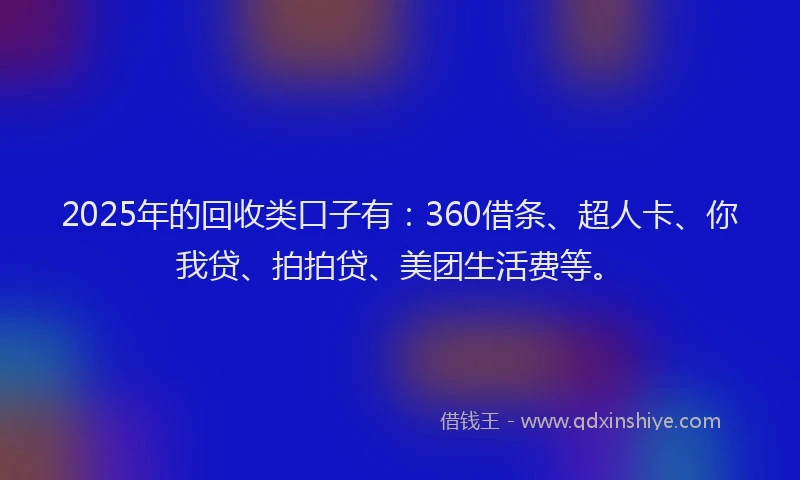 2025年的回收类口子有：360借条、超人卡、你我贷、拍拍贷、美团生活费等。