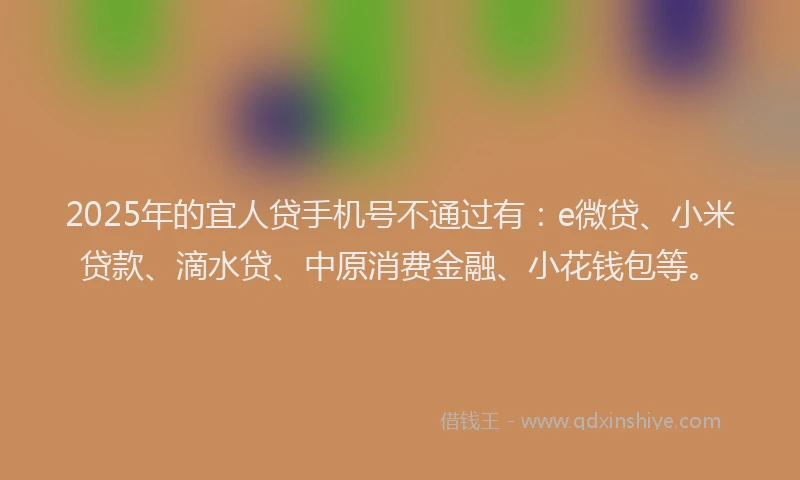 2025年的宜人贷手机号不通过有：e微贷、小米贷款、滴水贷、中原消费金融、小花钱包等。