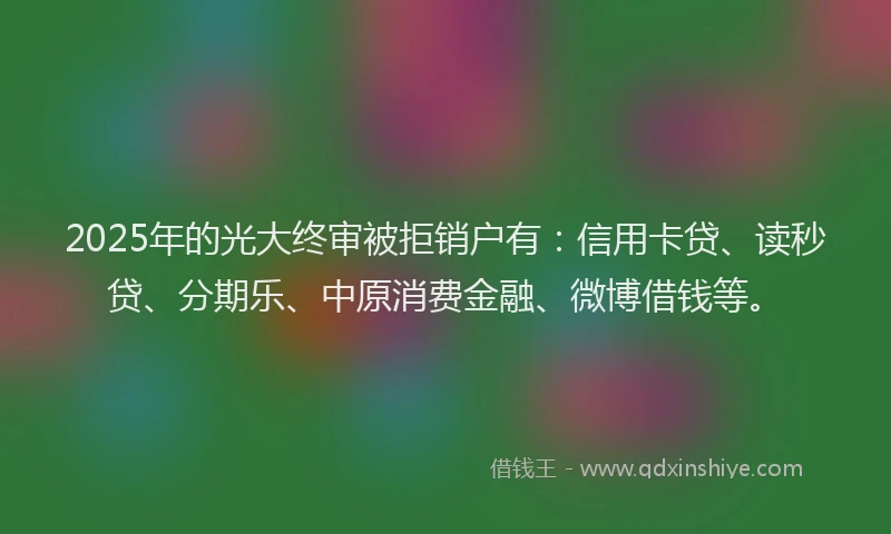 2025年的光大终审被拒销户有：信用卡贷、读秒贷、分期乐、中原消费金融、微博借钱等。