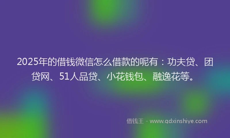 2025年的借钱微信怎么借款的呢有：功夫贷、团贷网、51人品贷、小花钱包、融逸花等。
