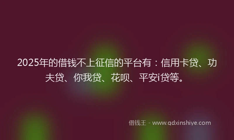 2025年的借钱不上征信的平台有：信用卡贷、功夫贷、你我贷、花呗、平安i贷等。