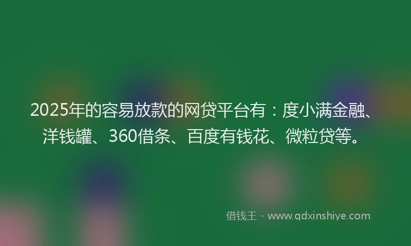 2025年的容易放款的网贷平台有：度小满金融、洋钱罐、360借条、百度有钱花、微粒贷等。