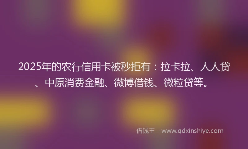 2025年的农行信用卡被秒拒有：拉卡拉、人人贷、中原消费金融、微博借钱、微粒贷等。