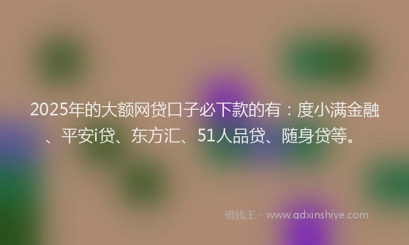 2025年的大额网贷口子必下款的有：度小满金融、平安i贷、东方汇、51人品贷、随身贷等。