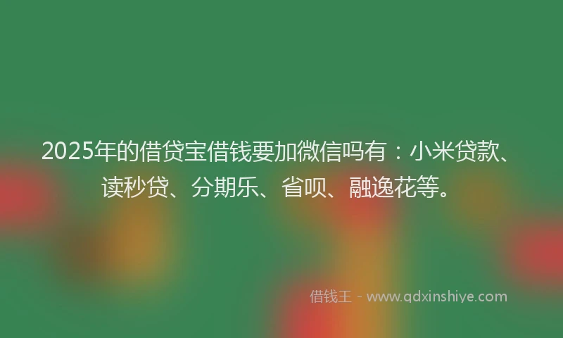 2025年的借贷宝借钱要加微信吗有：小米贷款、读秒贷、分期乐、省呗、融逸花等。