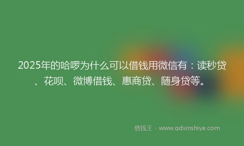 2025年的哈啰为什么可以借钱用微信有：读秒贷、花呗、微博借钱、惠商贷、随身贷等。