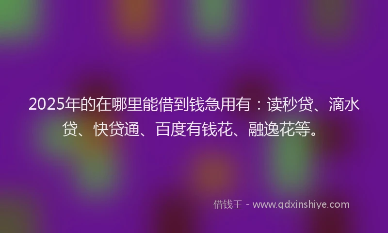 2025年的在哪里能借到钱急用有：读秒贷、滴水贷、快贷通、百度有钱花、融逸花等。