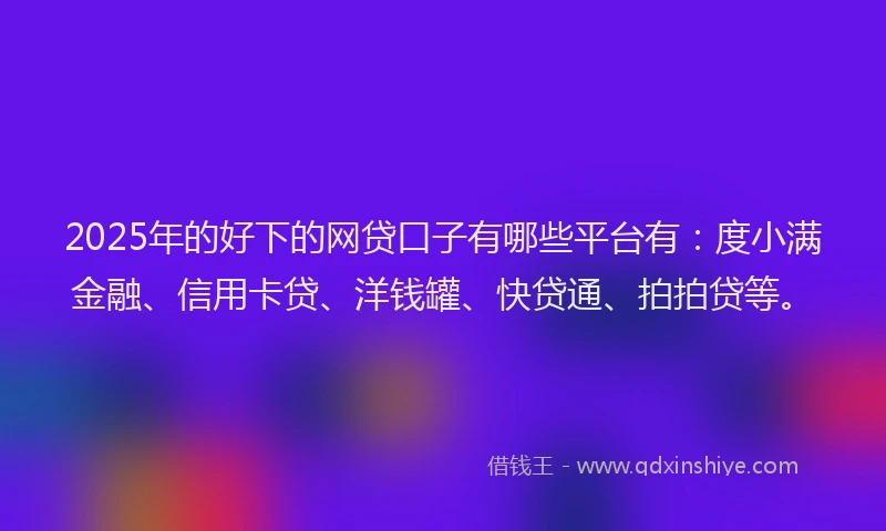 2025年的好下的网贷口子有哪些平台有：度小满金融、信用卡贷、洋钱罐、快贷通、拍拍贷等。