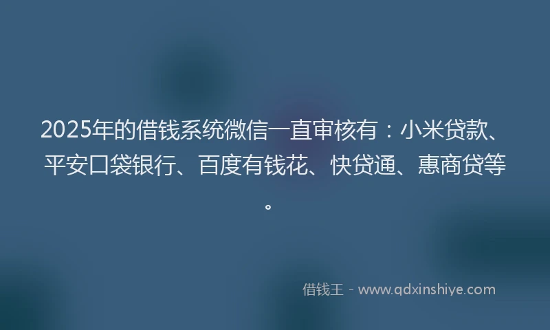 2025年的借钱系统微信一直审核有：小米贷款、平安口袋银行、百度有钱花、快贷通、惠商贷等。
