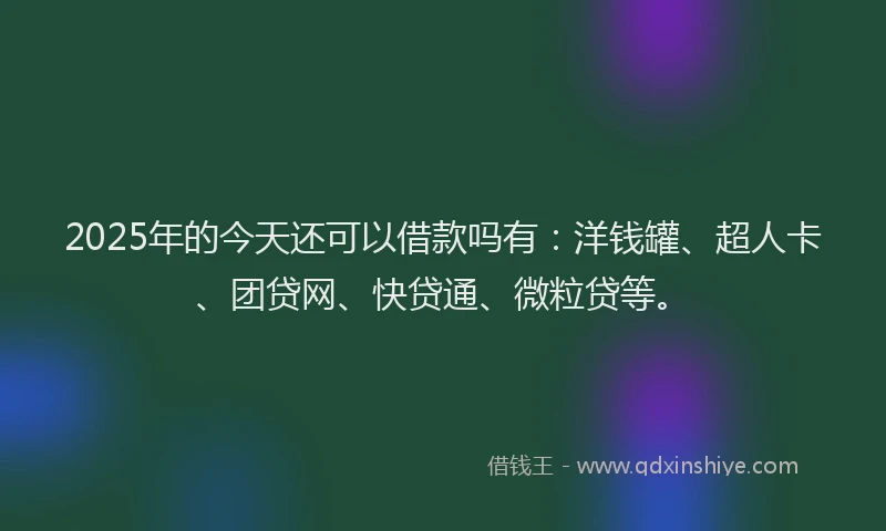 2025年的今天还可以借款吗有：洋钱罐、超人卡、团贷网、快贷通、微粒贷等。