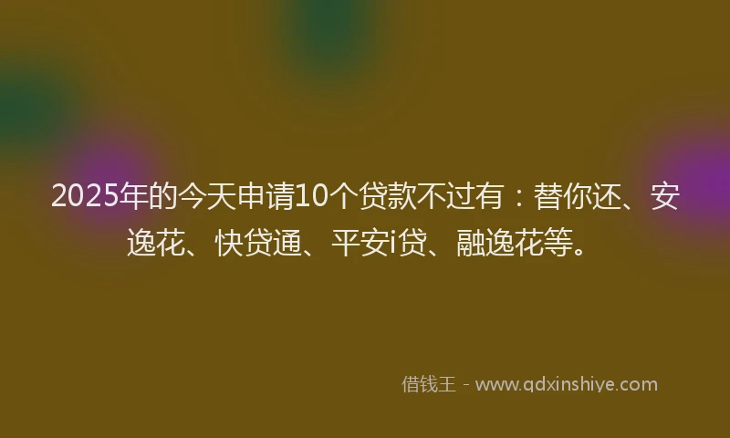 2025年的今天申请10个贷款不过有：替你还、安逸花、快贷通、平安i贷、融逸花等。