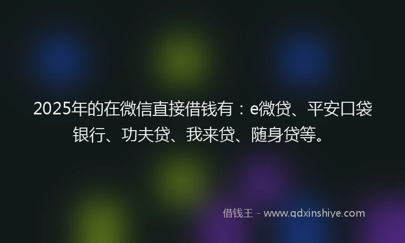 2025年的在微信直接借钱有：e微贷、平安口袋银行、功夫贷、我来贷、随身贷等。