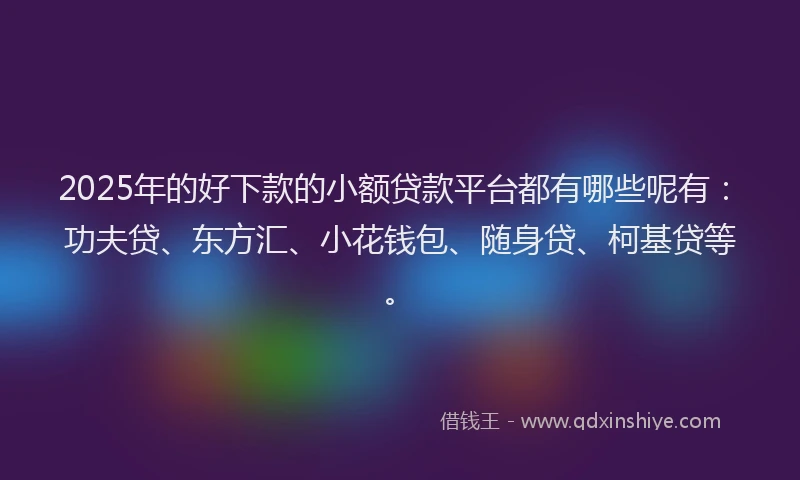 2025年的好下款的小额贷款平台都有哪些呢有：功夫贷、东方汇、小花钱包、随身贷、柯基贷等。