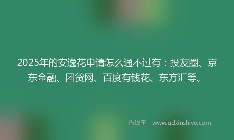 2025年的安逸花申请怎么通不过有：投友圈、京东金融、团贷网、百度有钱花、东方汇等。