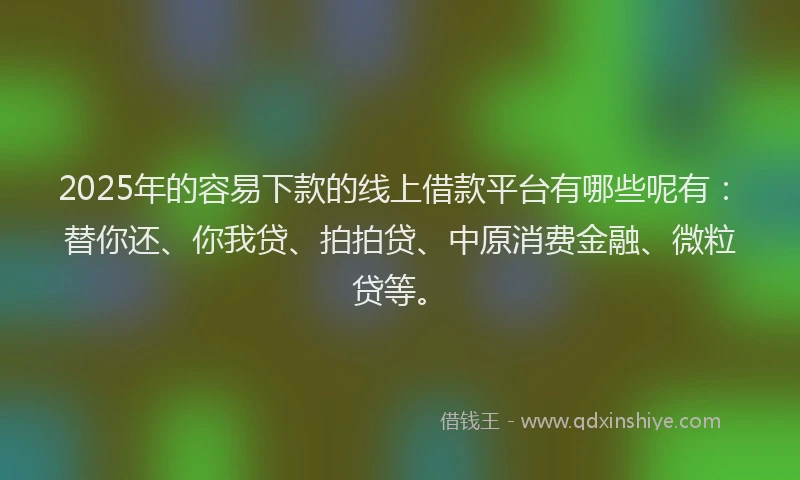 2025年的容易下款的线上借款平台有哪些呢有：替你还、你我贷、拍拍贷、中原消费金融、微粒贷等。