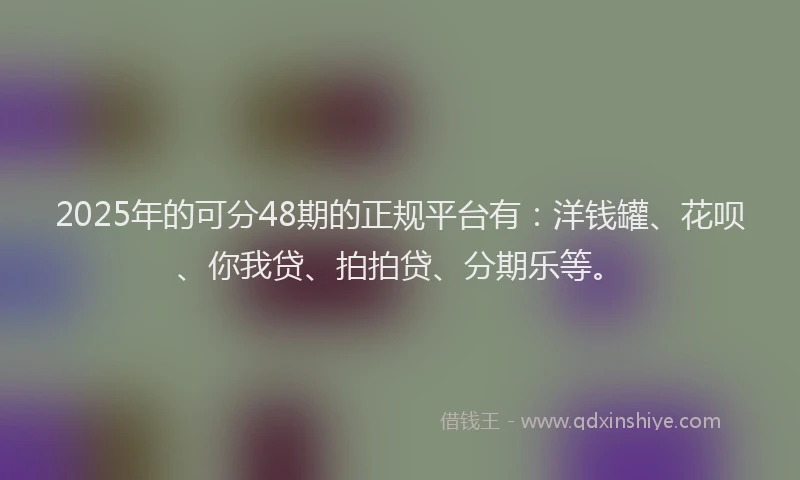 2025年的可分48期的正规平台有：洋钱罐、花呗、你我贷、拍拍贷、分期乐等。