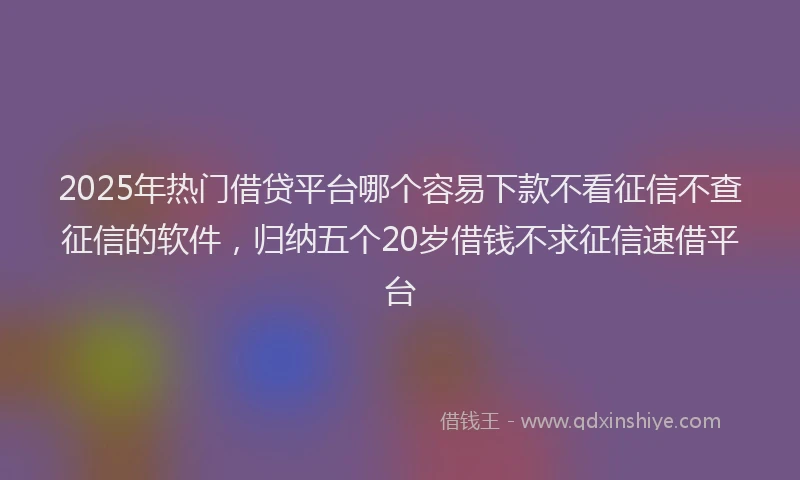 2025年热门借贷平台哪个容易下款不看征信不查征信的软件,归纳五个20岁借钱不求征信速借平台