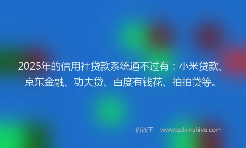 2025年的信用社贷款系统通不过有：小米贷款、京东金融、功夫贷、百度有钱花、拍拍贷等。