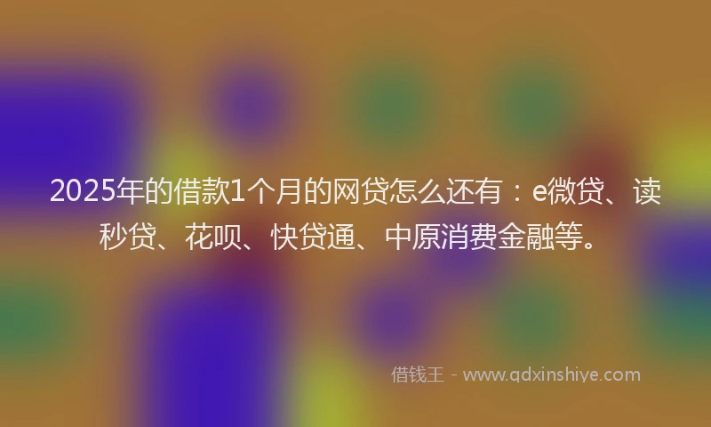 2025年的借款1个月的网贷怎么还有：e微贷、读秒贷、花呗、快贷通、中原消费金融等。